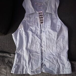 Urban Outfitters White and blue Sleeveless Button Down Shirt